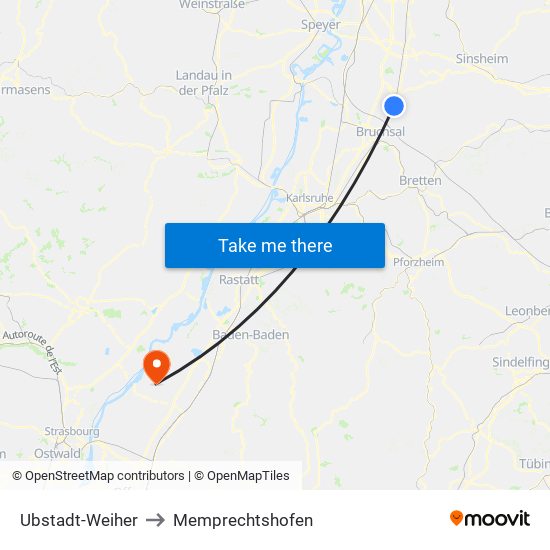 Ubstadt-Weiher to Memprechtshofen map