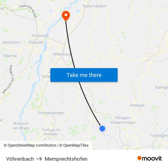 Vöhrenbach to Memprechtshofen map