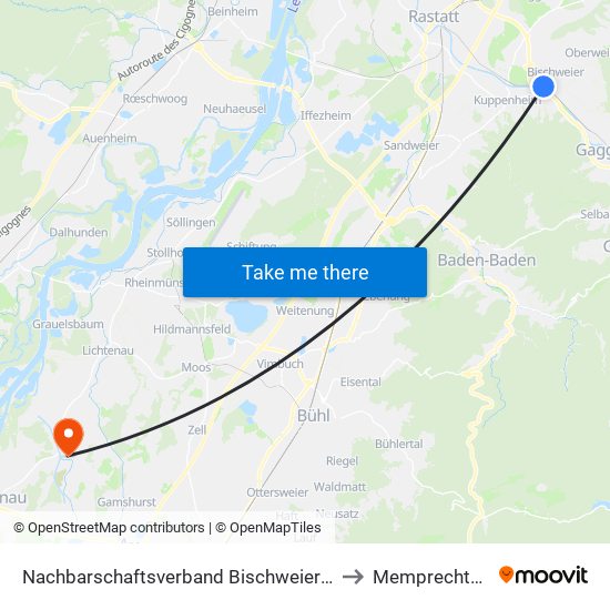 Nachbarschaftsverband Bischweier-Kuppenheim to Memprechtshofen map
