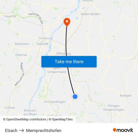 Elzach to Memprechtshofen map