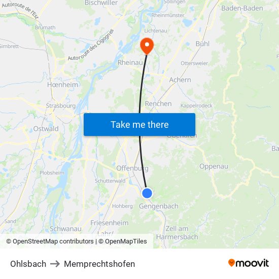 Ohlsbach to Memprechtshofen map