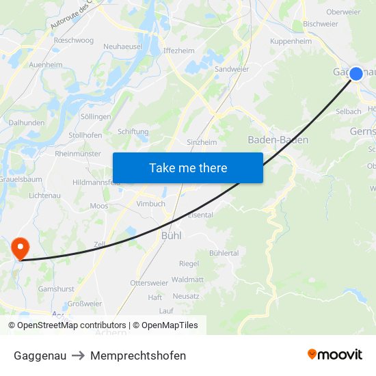 Gaggenau to Memprechtshofen map