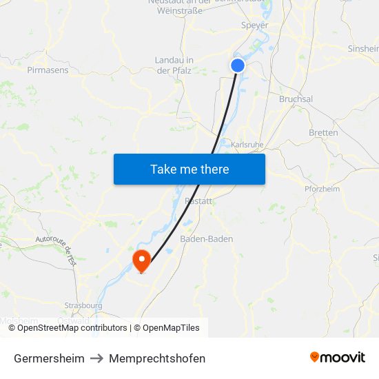 Germersheim to Memprechtshofen map