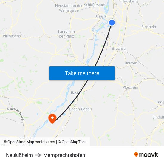 Neulußheim to Memprechtshofen map