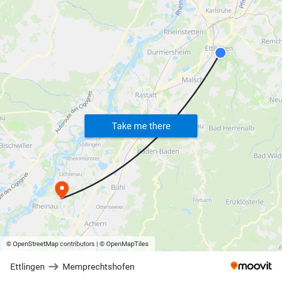 Ettlingen to Memprechtshofen map