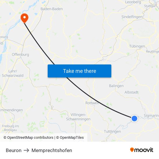 Beuron to Memprechtshofen map