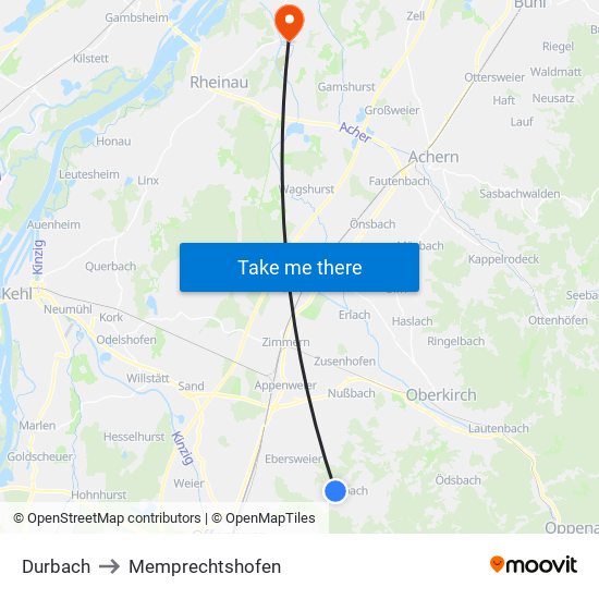 Durbach to Memprechtshofen map