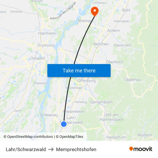 Lahr/Schwarzwald to Memprechtshofen map