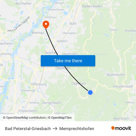 Bad Peterstal-Griesbach to Memprechtshofen map