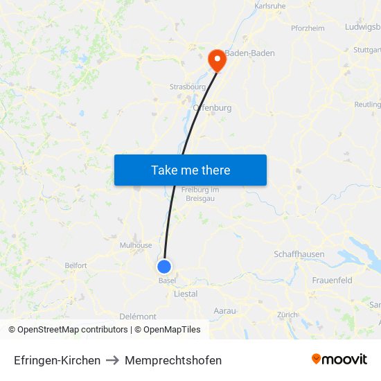 Efringen-Kirchen to Memprechtshofen map