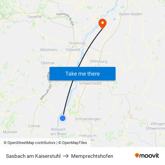 Sasbach am Kaiserstuhl to Memprechtshofen map