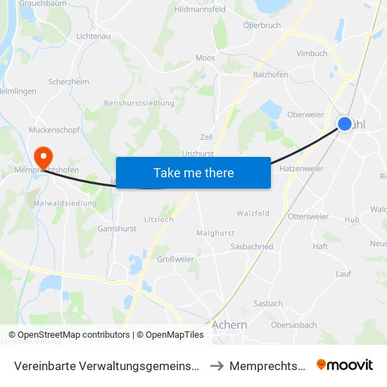 Vereinbarte Verwaltungsgemeinschaft Bühl to Memprechtshofen map