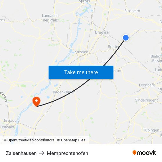 Zaisenhausen to Memprechtshofen map