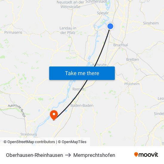 Oberhausen-Rheinhausen to Memprechtshofen map