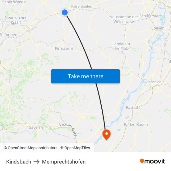 Kindsbach to Memprechtshofen map