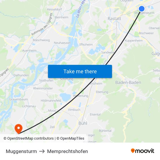 Muggensturm to Memprechtshofen map