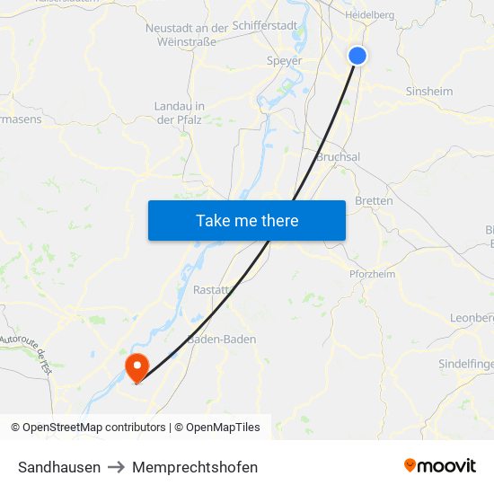 Sandhausen to Memprechtshofen map