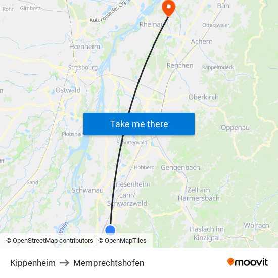 Kippenheim to Memprechtshofen map