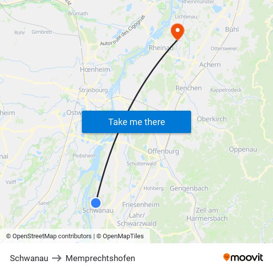 Schwanau to Memprechtshofen map