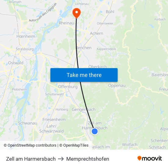 Zell am Harmersbach to Memprechtshofen map