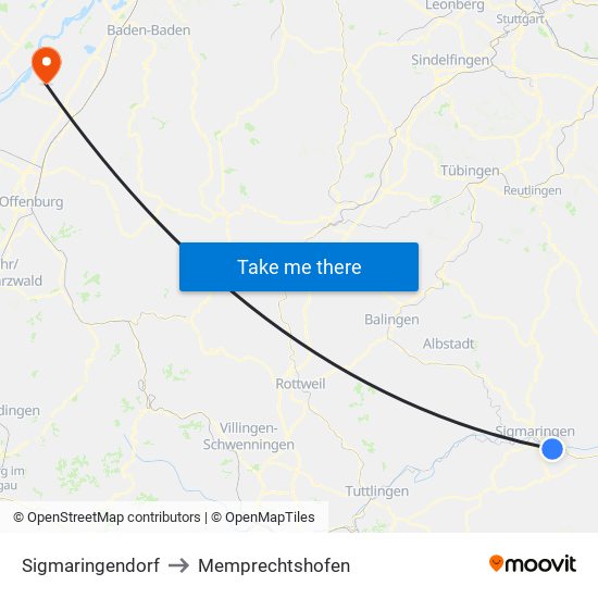 Sigmaringendorf to Memprechtshofen map