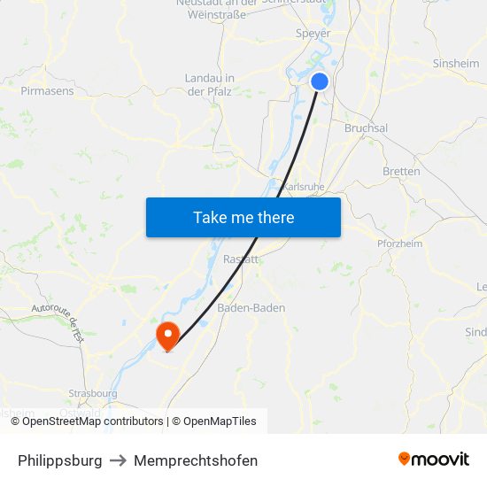 Philippsburg to Memprechtshofen map