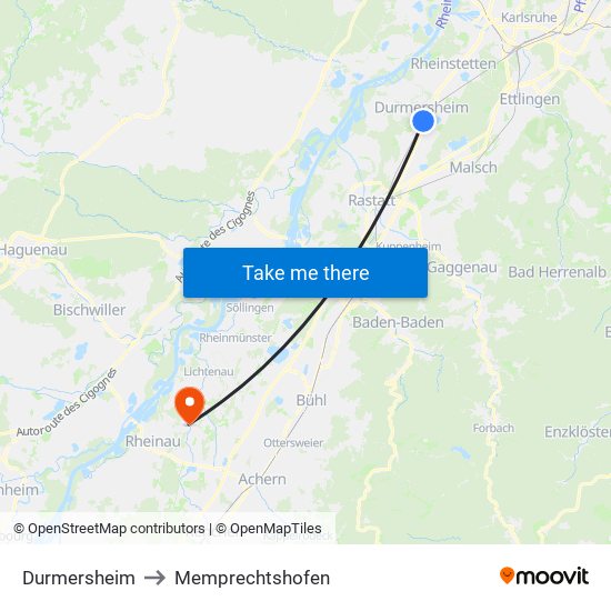 Durmersheim to Memprechtshofen map