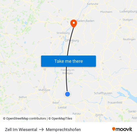 Zell Im Wiesental to Memprechtshofen map