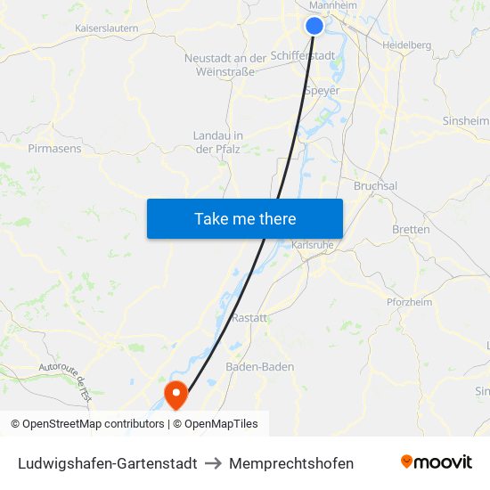 Ludwigshafen-Gartenstadt to Memprechtshofen map
