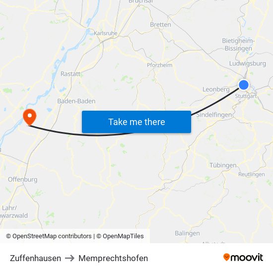 Zuffenhausen to Memprechtshofen map
