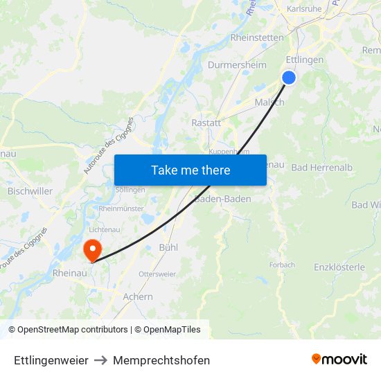 Ettlingenweier to Memprechtshofen map