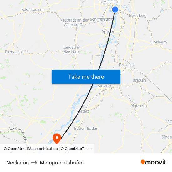 Neckarau to Memprechtshofen map