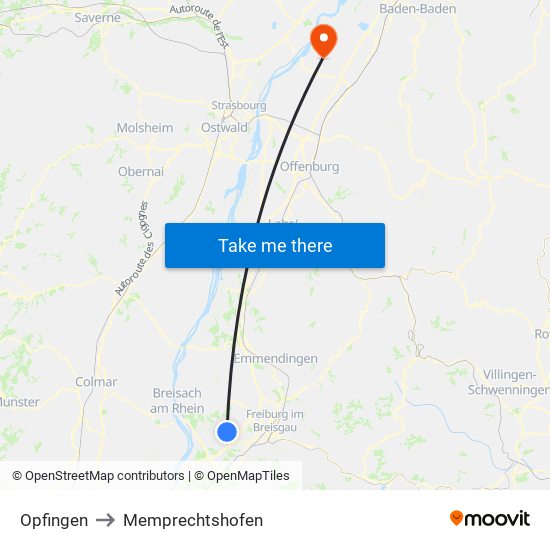 Opfingen to Memprechtshofen map