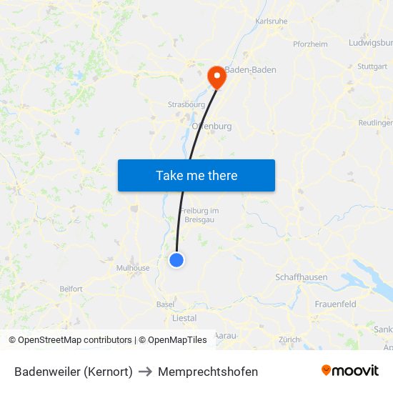 Badenweiler (Kernort) to Memprechtshofen map