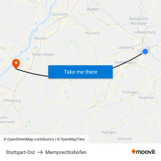 Stuttgart-Ost to Memprechtshofen map