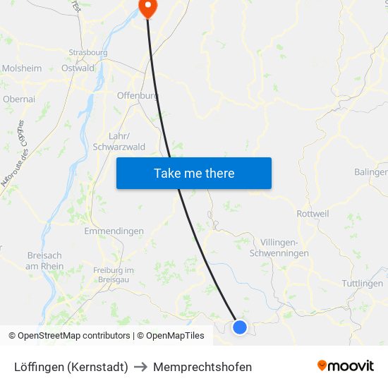 Löffingen (Kernstadt) to Memprechtshofen map