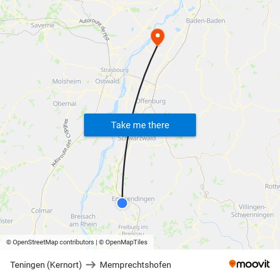 Teningen (Kernort) to Memprechtshofen map