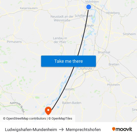 Ludwigshafen-Mundenheim to Memprechtshofen map