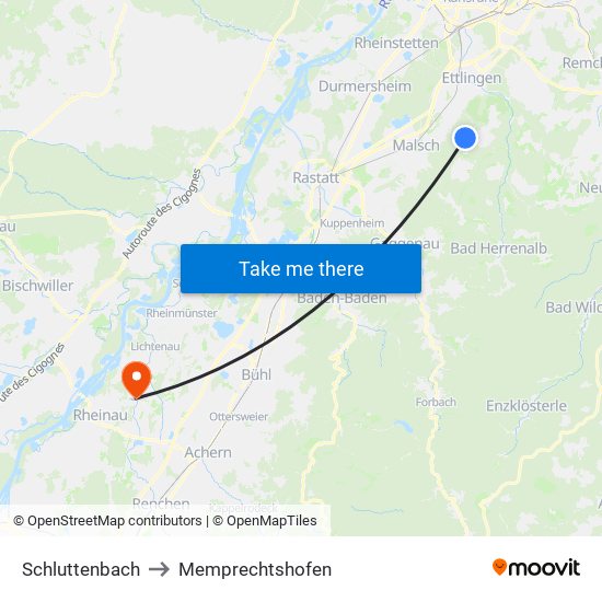 Schluttenbach to Memprechtshofen map