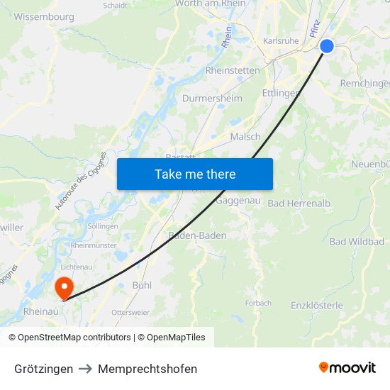 Grötzingen to Memprechtshofen map