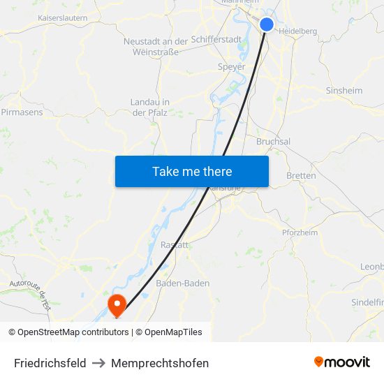 Friedrichsfeld to Memprechtshofen map