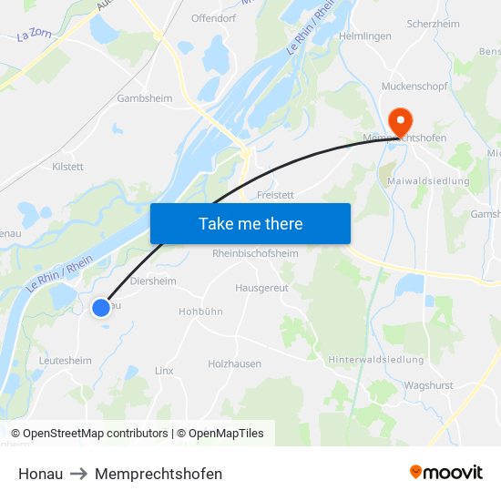 Honau to Memprechtshofen map