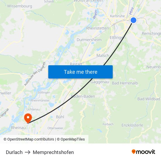 Durlach to Memprechtshofen map