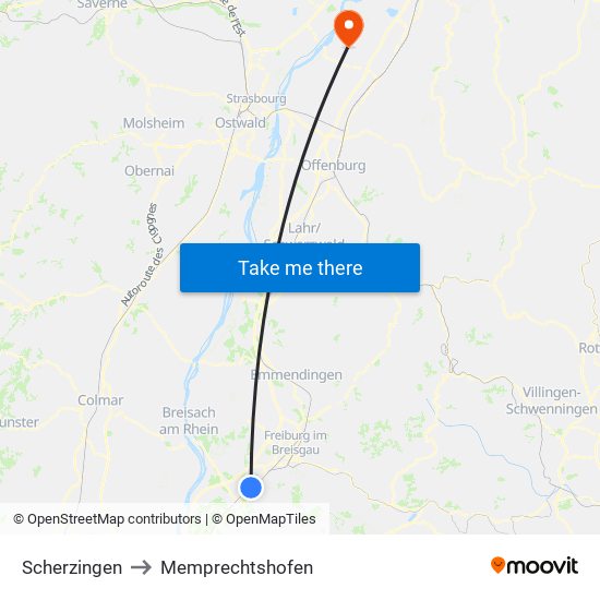 Scherzingen to Memprechtshofen map