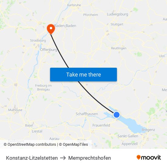 Konstanz-Litzelstetten to Memprechtshofen map