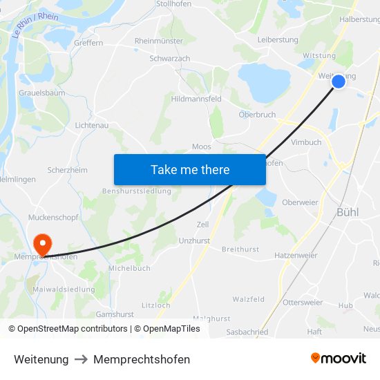 Weitenung to Memprechtshofen map