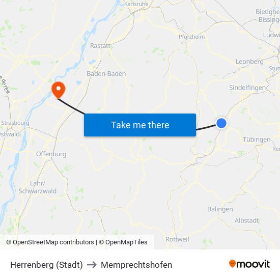 Herrenberg (Stadt) to Memprechtshofen map