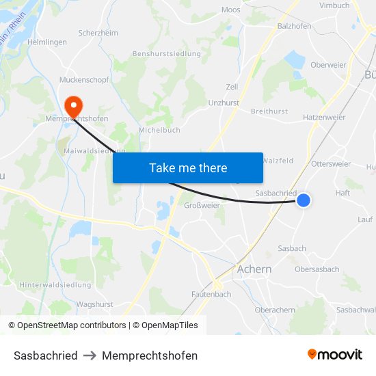 Sasbachried to Memprechtshofen map
