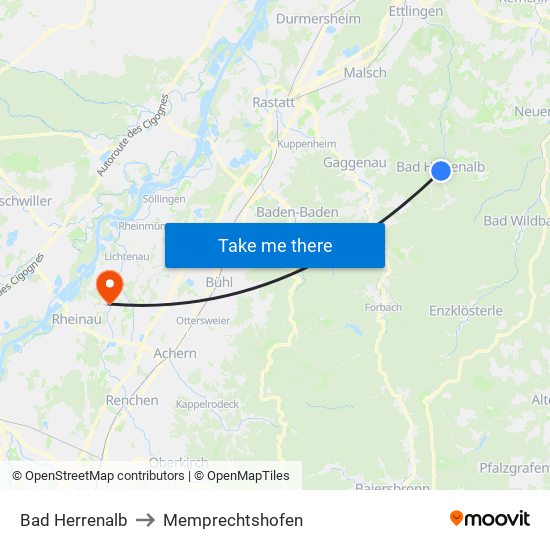 Bad Herrenalb to Memprechtshofen map