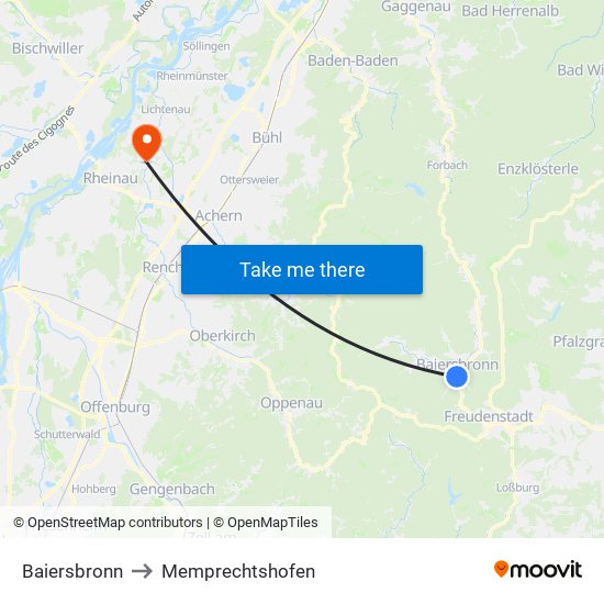 Baiersbronn to Memprechtshofen map